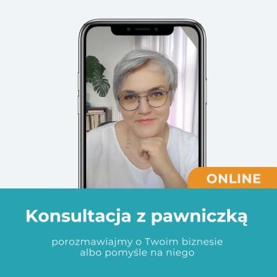 Grafika produktu z napisem: Konsultacja z prawniczką. Po środku prawniczka w okularach